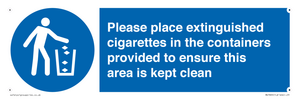 Please place extinguished cigarettes in the containers provided to ensure this area is kept clean